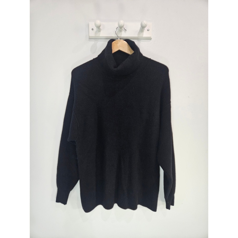 Free People Black Ribbed Oversized Turtleneck Sweater Size Small OB533036